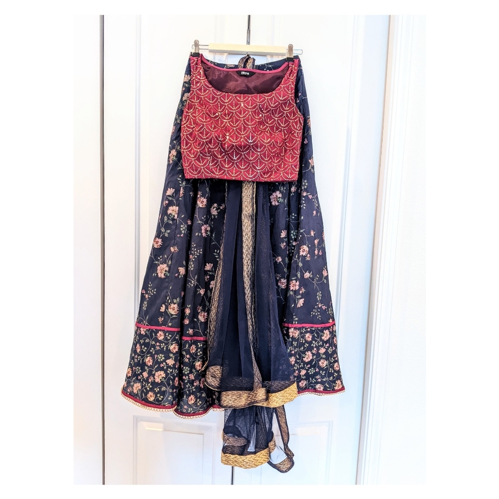 Small Navy and Maroon Lehenga From Indya